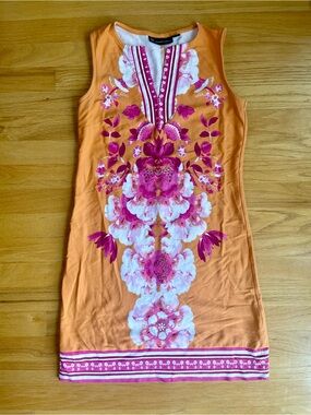 New York & Company Orange Sleeveless Dress with Pink & White Floral Accents